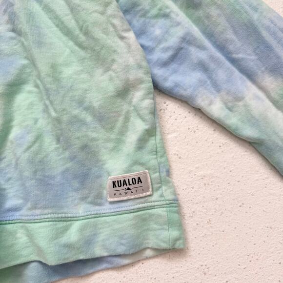 Kualoa Hawaii Blue Green Tie Dye Crop Hoodie Sweatshirt Women’s Medium - Picture 3 of 5